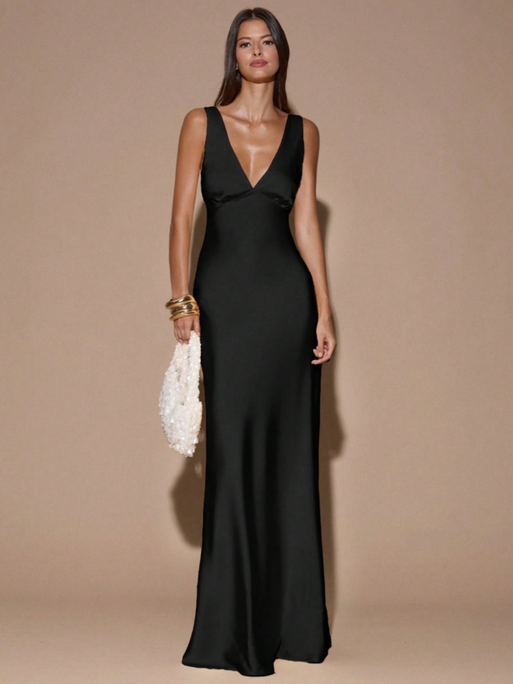 Black Satin Maxi Dress Criss Cross Back Ties - Picture 7 of 10